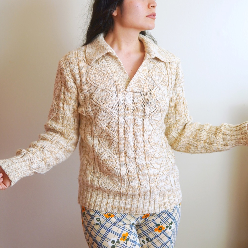 NEW V-neck VTG collared men ribbed Sweater